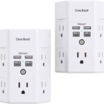 One Beat 1680J 3 Side Power Strip Multi Plug Expander, Surge Protector, 5 Outlets Extender, 4 USB Ports (USB C), Wall Mount Charger, Outlet Splitter Adapter for Home, Travel, Office, ETL Listed, White