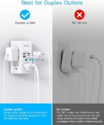 One Beat 1680J 3 Side Power Strip Multi Plug Expander, Surge Protector, 5 Outlets Extender, 4 USB Ports (USB C), Wall Mount Charger, Outlet Splitter Adapter for Home, Travel, Office, ETL Listed, White - Image 4