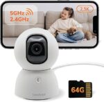 Sensforge 2.5K Indoor Pan-Tilt Dome Security Camera, AI Human & Pet Detection, 360° Coverage, Two-Way Audio, Dual-Band Wi-Fi (2.4G/5G), 64GB SD Card Included
