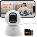 Sensforge 2.5K Indoor Pan-Tilt Dome Security Camera, AI Human & Pet Detection, 360° Coverage, Two-Way Audio, Dual-Band Wi-Fi (2.4G/5G), 64GB SD Card Included