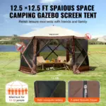 Special Limited-Time Deal-VEVOR Camping Gazebo Screen Tent (12 × 12 ft)  Hexagonal Automatic Pop-Up Sun Shelter